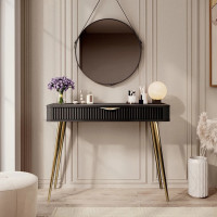 Туалетний столик Perfect Home Lante 1S/100 100,2x78x38 см Чорний (золоті ніжки) (PFH-091196)