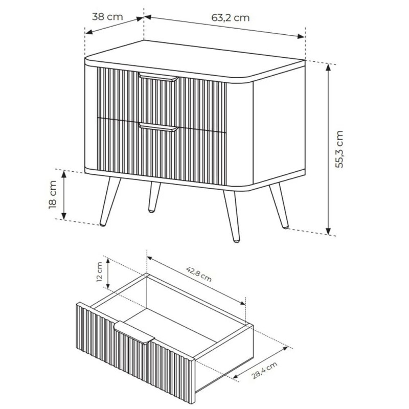 Тумба приліжкова з телескопічними напрямними Perfect Home Lante 2S 63,2x55,3x38 Чорний (чорні ніжки) (PFH-091121)