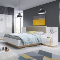 Двоспальне каркасне ліжко Perfect Home Marco 160 210,4x164,4x104,4 Білий/Білий глянець/Дуб грандсон (PFH-091045)