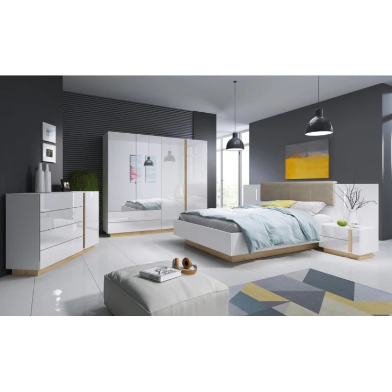 Двоспальне каркасне ліжко Perfect Home Marco 160 210,4x164,4x104,4 Білий/Білий глянець/Дуб грандсон (PFH-091045)