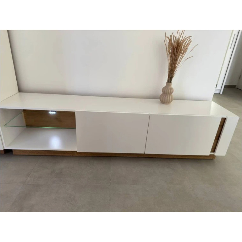 Тумба під телевізор Perfect Home Marco 2D 187,5х45,5х40 Білий/Білий глянець/ Дуб грандсон (PFH-091037)