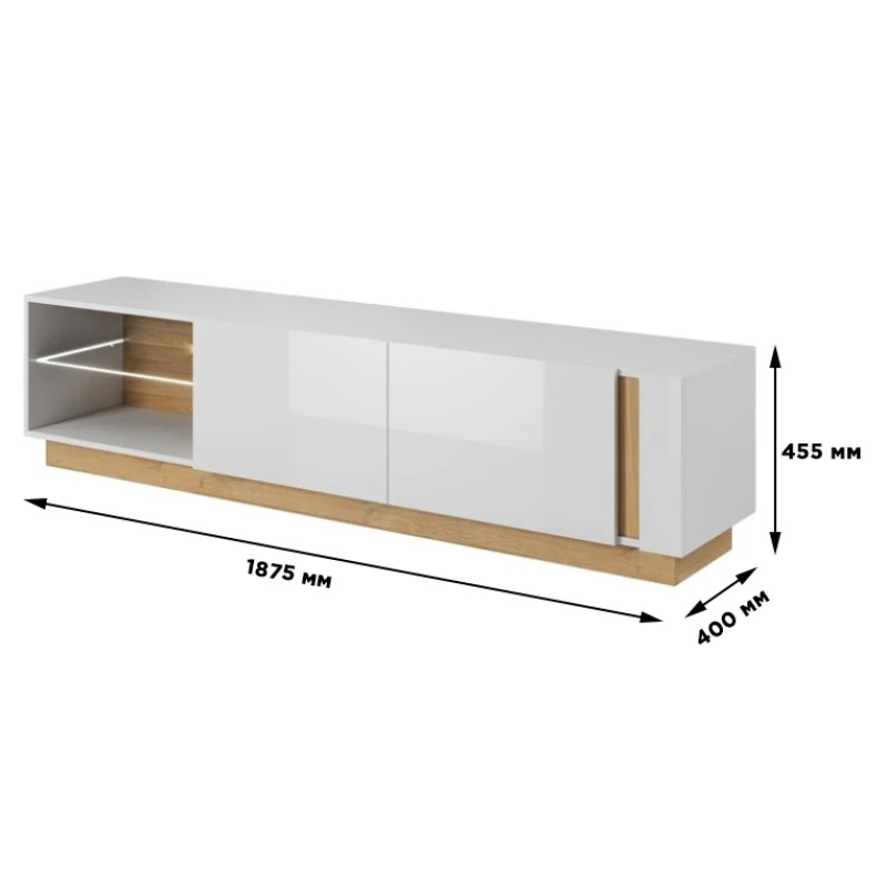 Тумба під телевізор Perfect Home Marco 2D 187,5х45,5х40 Білий/Білий глянець/ Дуб грандсон (PFH-091037)