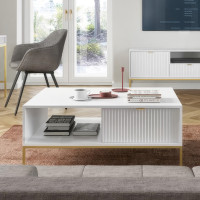 Журнальний стіл з телескопічними напрямними Perfect Home Nova L104 1S 104x68x46 Білий (золоті ніжки) (PFH-091249)