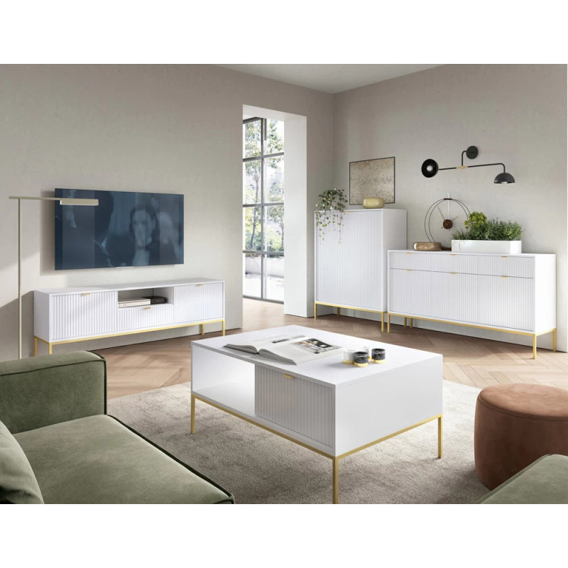 Журнальний стіл з телескопічними напрямними Perfect Home Nova L104 1S 104x68x46 Білий (золоті ніжки) (PFH-091249)