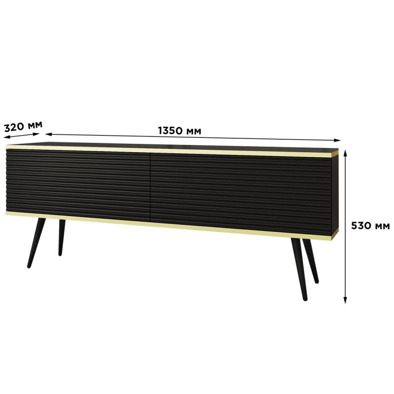 Тумба під телевізор Perfect Home Oro RTV135 MDF 2D 135х53х32 Чорний (чорні ніжки) (PFH-091359)