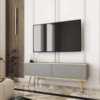 Тумба під телевізор Perfect Home Oro RTV135 MDF 2D 135х53х32 Сірий (золоті ніжки) (PFH-091330)