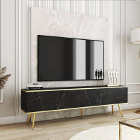 Тумба під телевізор Perfect Home Oro RTV175 3D 175х53х32 Чорний мармур (золоті ніжки) (PFH-091322)