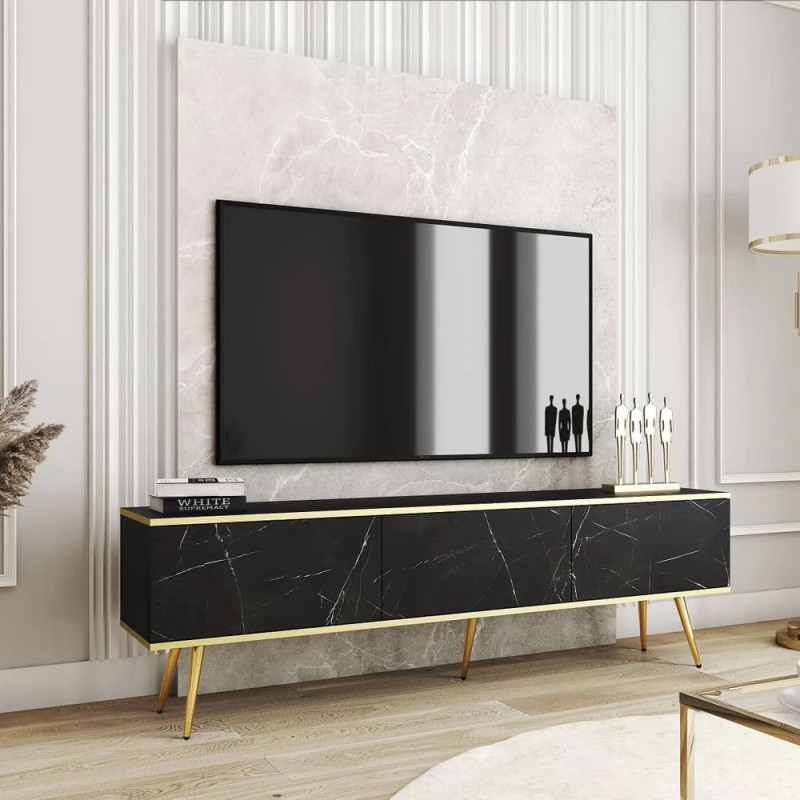 Тумба під телевізор Perfect Home Oro RTV175 3D 175х53х32 Чорний мармур (золоті ніжки) (PFH-091322)