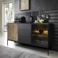 Комод з підсвіткою Perfect Home Sento KSZ154 2-дверний з 3 шухлядами 153х83х39 см Чорний/дуб вотан (PFH-091487)