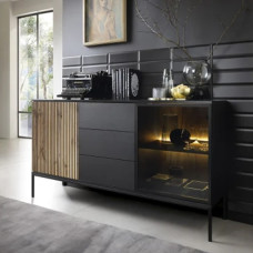 Комод з підсвіткою Perfect Home Sento KSZ154 2-дверний з 3 шухлядами 153х83х39 см Чорний/дуб вотан (PFH-091487)