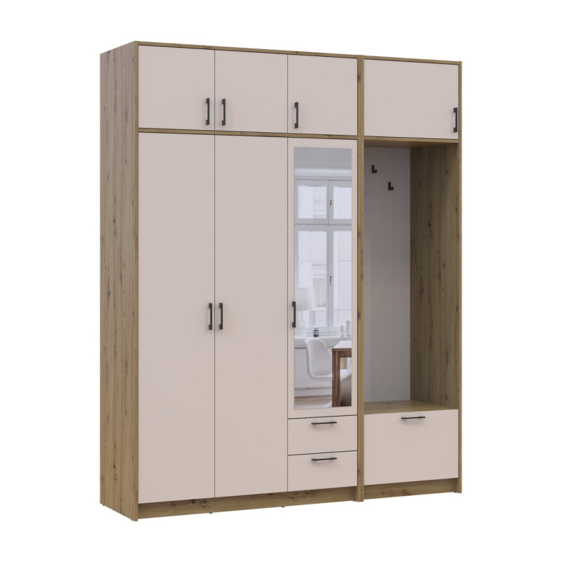 Шкаф для одежды Doros Ронди с вешалкой, зеркалом и антресолью Дуб Артизан/Кашемир 3 ДСП 181х52х236 (42005286) (DRS-012141)