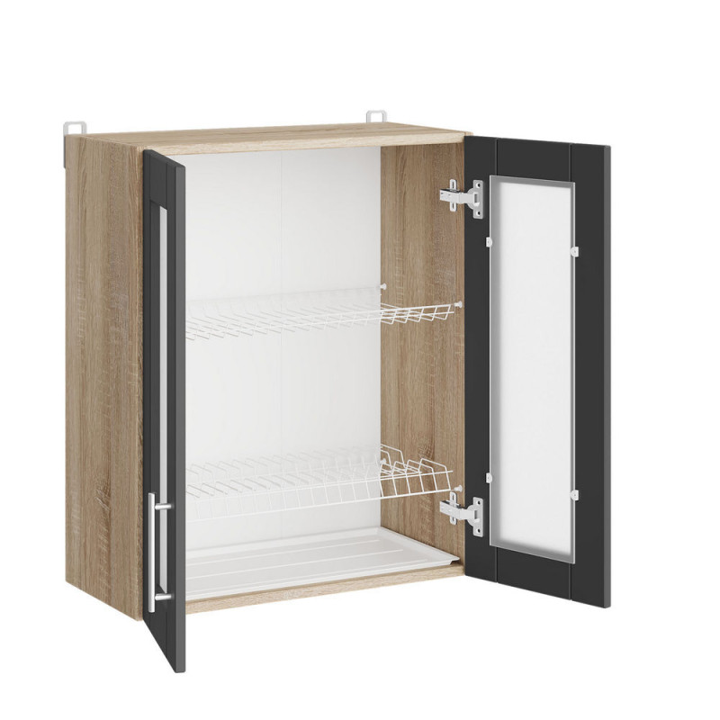 Кухонний модуль вітрина Оптіма Верх ВВ06-600 Дуб Сонома/Графіт 600х296х720 мм (EVR-074103)