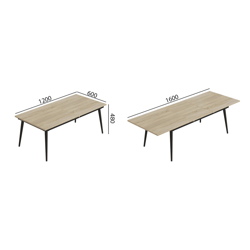 Стіл трансформер журнальний Dandi Small Ferrum-decor 45x120 160)x60 Чорний метал ДСП Дуб Сонома 16 мм (FRD-106788)