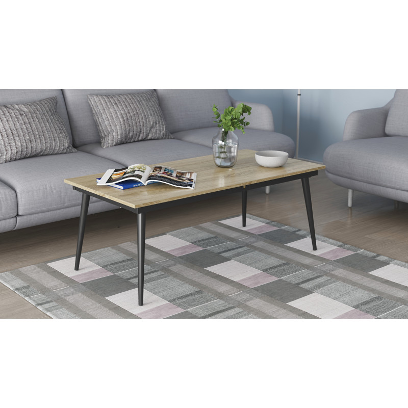 Стіл трансформер журнальний Dandi Small Ferrum-decor 45x120 160)x60 Чорний метал ДСП Дуб Сонома 16 мм (FRD-106788)