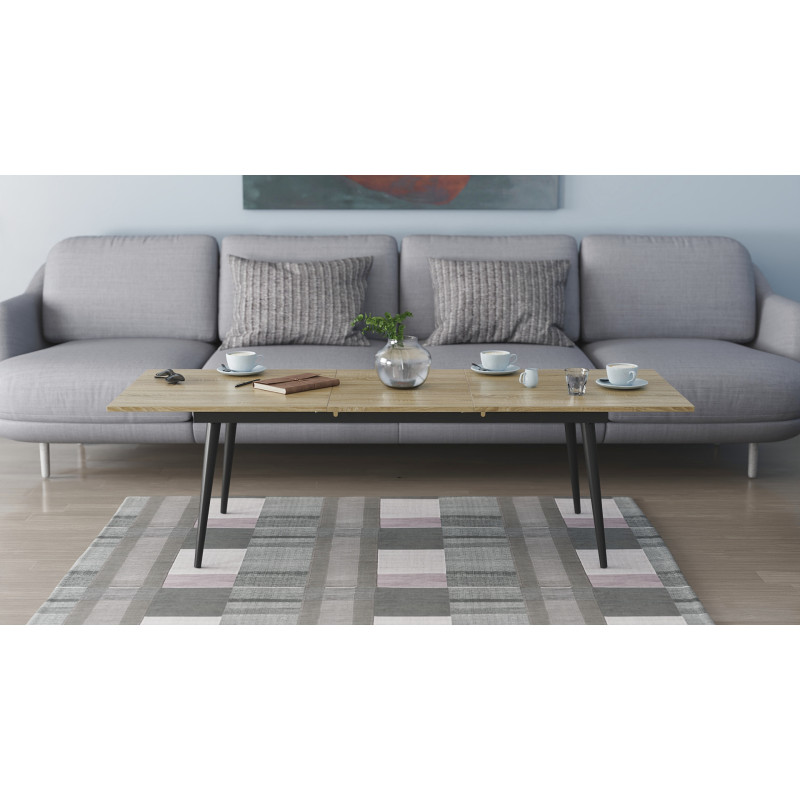 Стіл трансформер журнальний Dandi Small Ferrum-decor 45x120 160)x60 Чорний метал ДСП Дуб Сонома 16 мм (FRD-106788)
