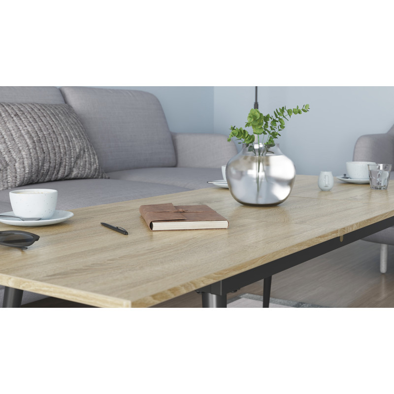Стіл трансформер журнальний Dandi Small Ferrum-decor 45x120 160)x60 Чорний метал ДСП Дуб Сонома 16 мм (FRD-106788)
