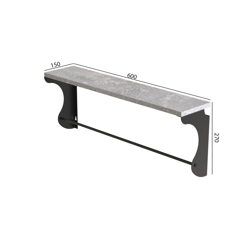Полиця настінна Ferrum-decor Юзібі 270x600x150 метал Чорний ДСП Бетон 16 мм (FRD-102680)
