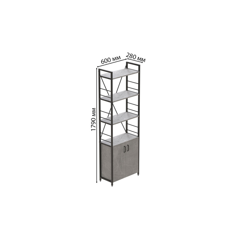 Этажерка 4/60 Ferrum-decor Серии Конект с тумбой 179x60x28 Черный ДСП Бетон (FRD-104490)