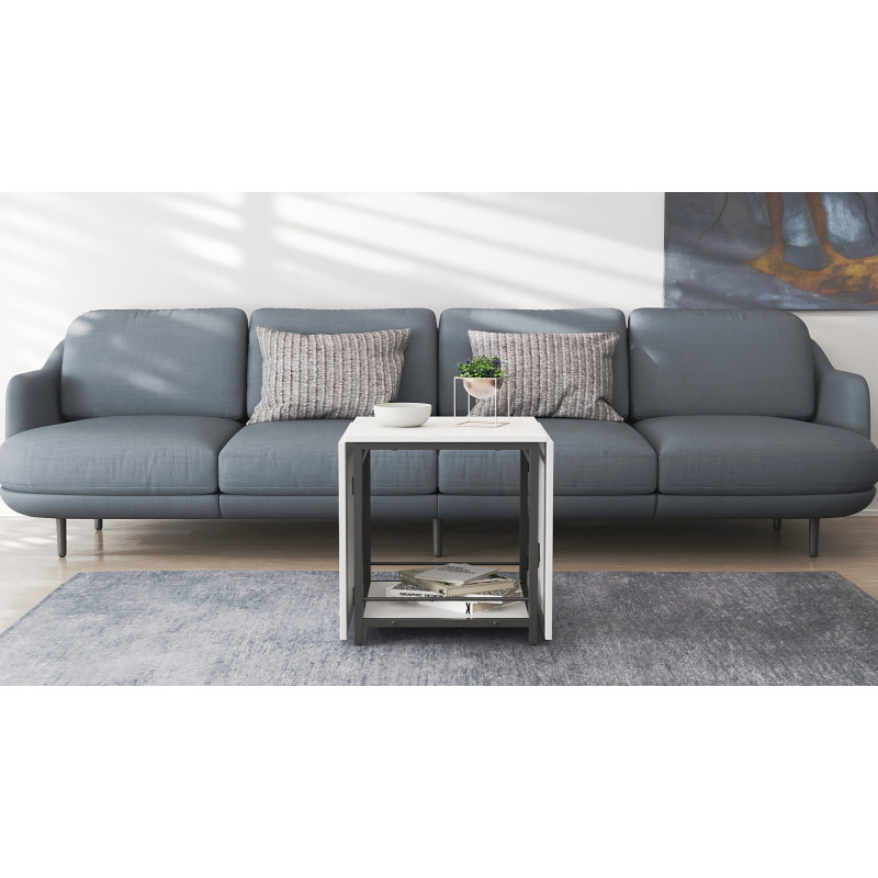 Стіл журнальний трансформер Куб Комбо Ferrum-decor 540x532x500 Чорний метал ДСП Біле 16 мм (FRD-105150)