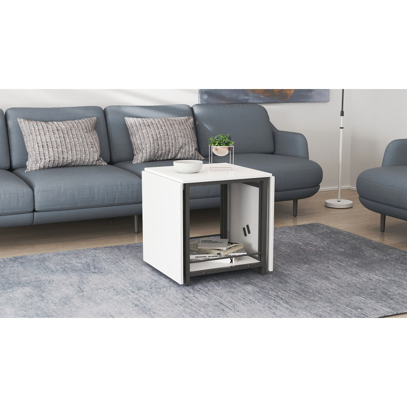 Стіл журнальний трансформер Куб Комбо Ferrum-decor 540x532x500 Чорний метал ДСП Біле 16 мм (FRD-105150)