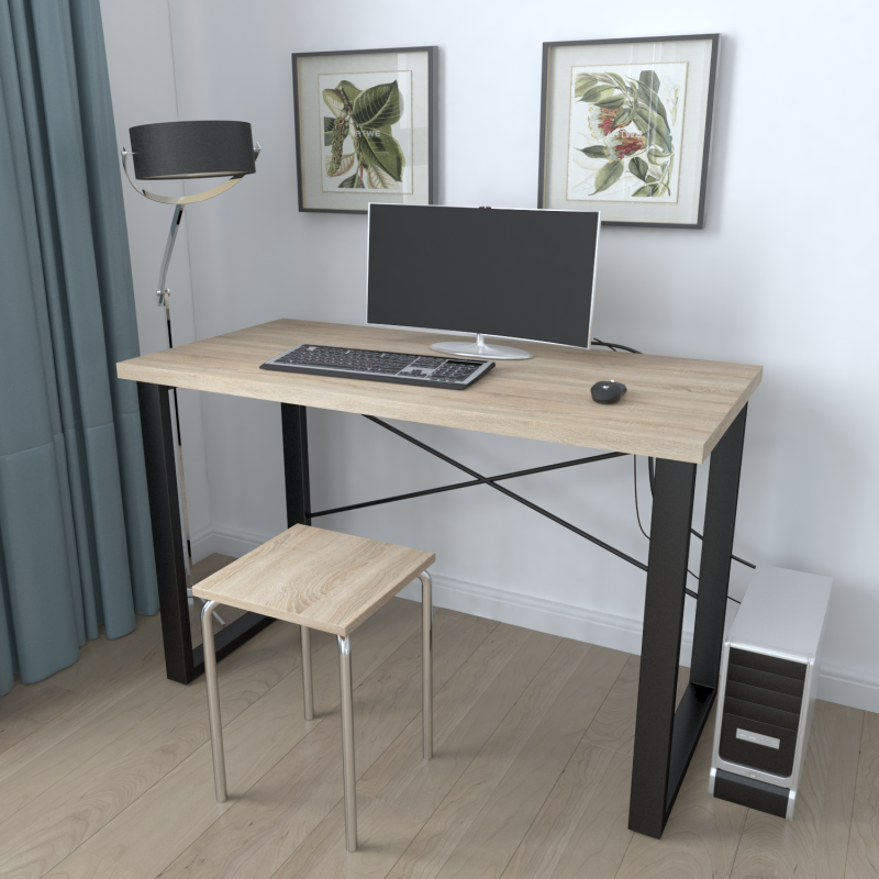 Письмовий стіл Ferrum-decor Драйв 750x1200x600 Чорний метал ДСП Дуб Сонома 32 мм (FRD-103320)