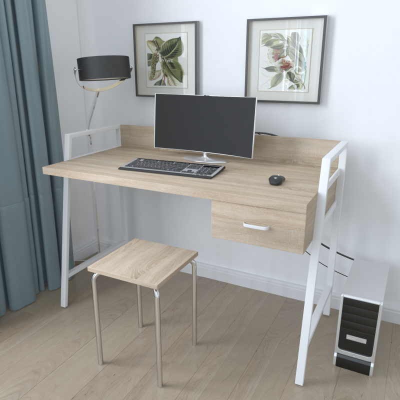 Письмовий стіл Ferrum-decor Комфорт 750x1200x600 Білий метал ДСП Дуб Сонома 32 мм (FRD-103460)