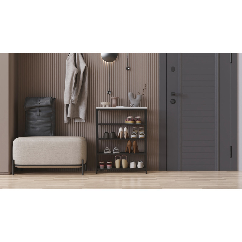 Полиця для взуття Слайм 4 Ferrum-decor 820x630x260 Чорний метал ДСП Біле 16 мм (FRD-105160)