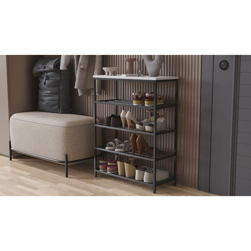 Полиця для взуття Слайм 4 Ferrum-decor 820x630x260 Чорний метал ДСП Біле 16 мм (FRD-105160)