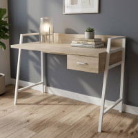 Письмовий стіл Ferrum-decor Комфорт 750x1200x600 Білий метал ДСП Дуб Сонома 32 мм (FRD-103460)