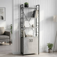 Этажерка 4/60 Ferrum-decor Серии Конект с тумбой 179x60x28 Черный ДСП Бетон (FRD-104490)