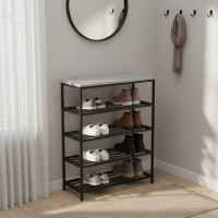 Полиця для взуття Слайм 4 Ferrum-decor 820x630x260 Чорний метал ДСП Біле 16 мм (FRD-105160)