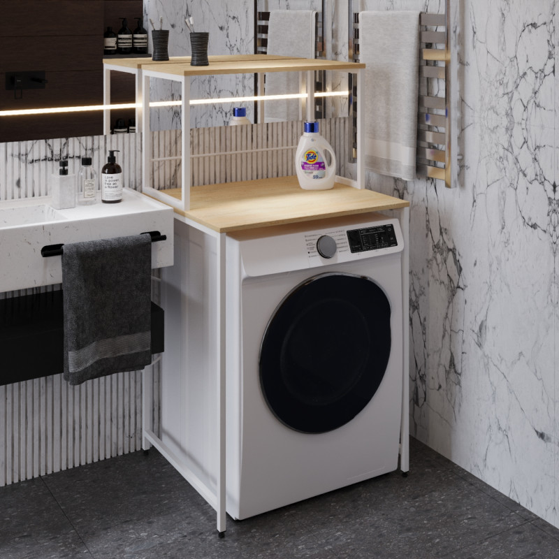 Стелаж-полиця Бафрум 402 Ferrum-decor для пральної машини 133,5x70,5x60,5 Білий метал ДСП Дуб Кремона Торро 16 мм (FRD-107592)