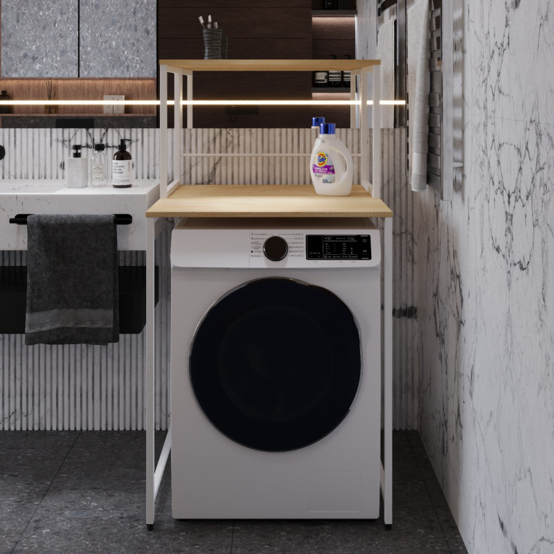 Стелаж-полиця Бафрум 402 Ferrum-decor для пральної машини 133,5x70,5x60,5 Білий метал ДСП Дуб Кремона Торро 16 мм (FRD-107592)