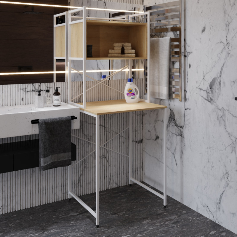 Стелаж-полиця Бафрум 403 Ferrum-decor для пральної машини 178x70,5x60,5 Білий метал ДСП Дуб Кремона Торро 16 мм (FRD-107602)