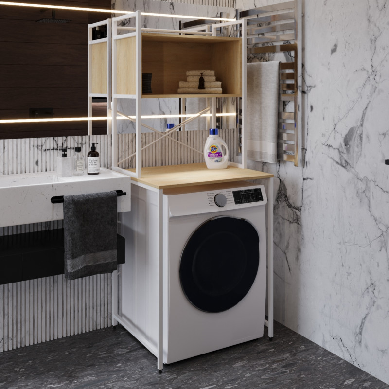 Стелаж-полиця Бафрум 403 Ferrum-decor для пральної машини 178x70,5x60,5 Білий метал ДСП Дуб Кремона Торро 16 мм (FRD-107602)
