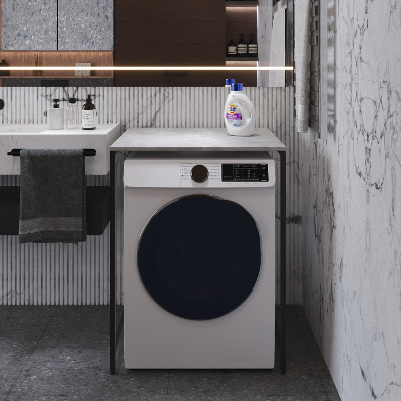 Стелаж-полиця Бафрум 401 Ferrum-decor для пральної машини 90x70,5x60,5 Чорний метал ДСП Бетон 16 мм (FRD-107352)