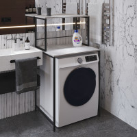 Стелаж-полиця Бафрум 402 Ferrum-decor для пральної машини 133,5x70,5x60,5 Чорний метал ДСП Бетон 16 мм (FRD-107362)