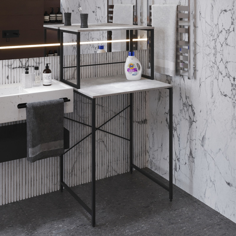 Стелаж-полиця Бафрум 402 Ferrum-decor для пральної машини 133,5x70,5x60,5 Чорний метал ДСП Бетон 16 мм (FRD-107362)