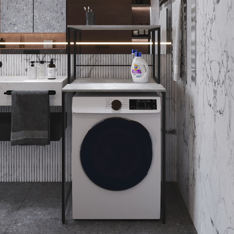 Стелаж-полиця Бафрум 402 Ferrum-decor для пральної машини 133,5x70,5x60,5 Чорний метал ДСП Бетон 16 мм (FRD-107362)