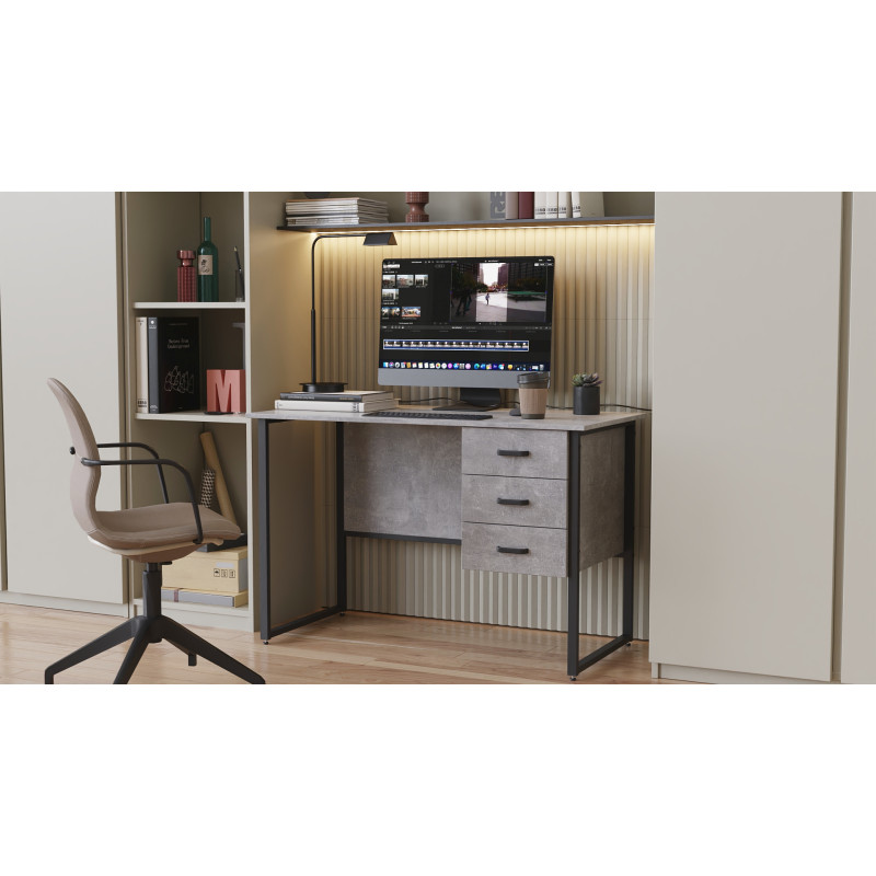 Комп'ютерний стіл Ferrum-decor Гаррі 75x120x60 чорний ДСП Бетон 16 мм (FRD-107292)