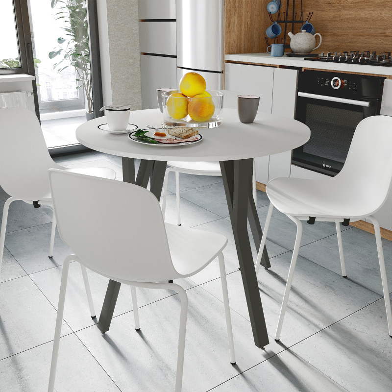 Круглий стіл MARSI 4 870-4 ніжки конусні Ferrum-decor 750x870x870 Чорний метал ДСП Білий 16 мм (FRD-107432)