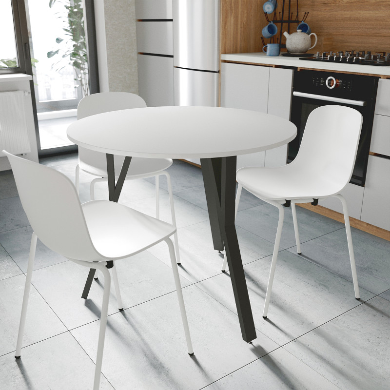 Круглий стіл MARSI 3 870-3 Ferrum-decor 750x870x870 Чорний метал ДСП Білий 16 мм (FRD-107422)