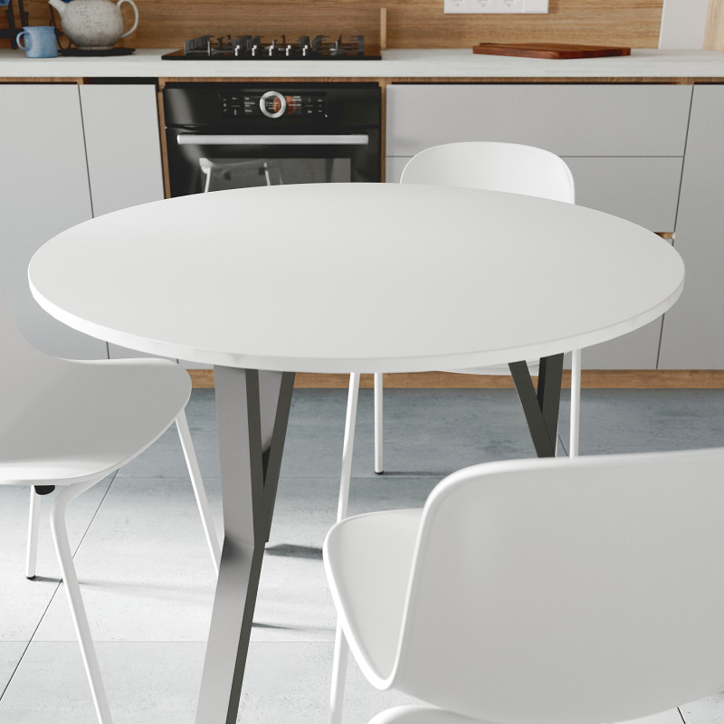 Круглий стіл MARSI 3 870-3 Ferrum-decor 750x870x870 Чорний метал ДСП Білий 16 мм (FRD-107422)