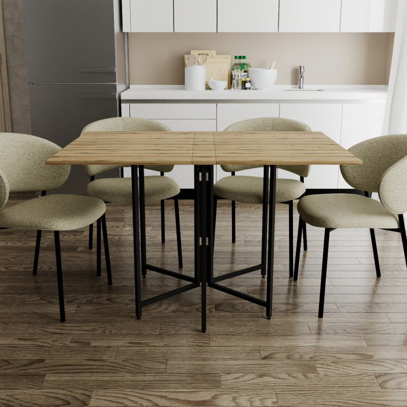 Розкладний стіл-трансформер книжка Моріс 3 Ferrum-decor 75x130x90 Чорний метал ДСП Дуб Эвок Прибережний 16 мм (FRD-107502)
