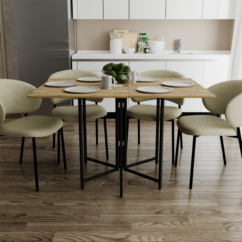 Розкладний стіл-трансформер книжка Моріс 3 Ferrum-decor 75x130x90 Чорний метал ДСП Дуб Эвок Прибережний 16 мм (FRD-107502)