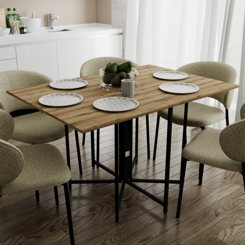 Розкладний стіл-трансформер книжка Моріс 3 Ferrum-decor 75x130x90 Чорний метал ДСП Дуб Эвок Прибережний 16 мм (FRD-107502)