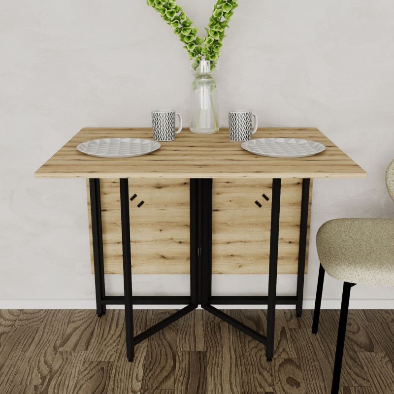 Розкладний стіл-трансформер книжка Моріс 3 Ferrum-decor 75x130x90 Чорний метал ДСП Дуб Эвок Прибережний 16 мм (FRD-107502)