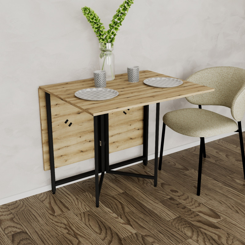 Розкладний стіл-трансформер книжка Моріс 3 Ferrum-decor 75x130x90 Чорний метал ДСП Дуб Эвок Прибережний 16 мм (FRD-107502)