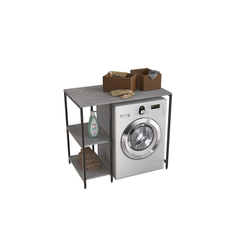 Стелаж-полиця Бафрум 405 Ferrum-decor для пральної машини 90x101x60,5 Чорний метал ДСП Бетон 16 мм (FRD-107392)