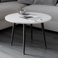 Стол журнальный круглый OPTIMA 2 ноги на конус Ferrum-decor 450x670x670 Черный металл ДСП Белый 16 мм (FRD-107472)